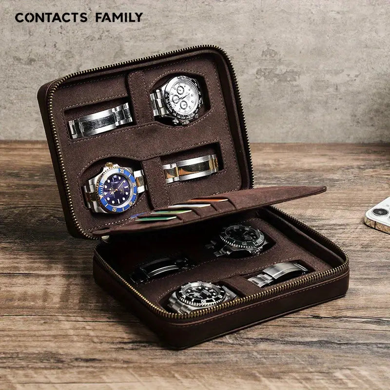 4 Slot Vintage Crazy Horse Leather Watch Box