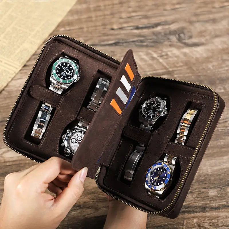 4 Slot Vintage Crazy Horse Leather Watch Box