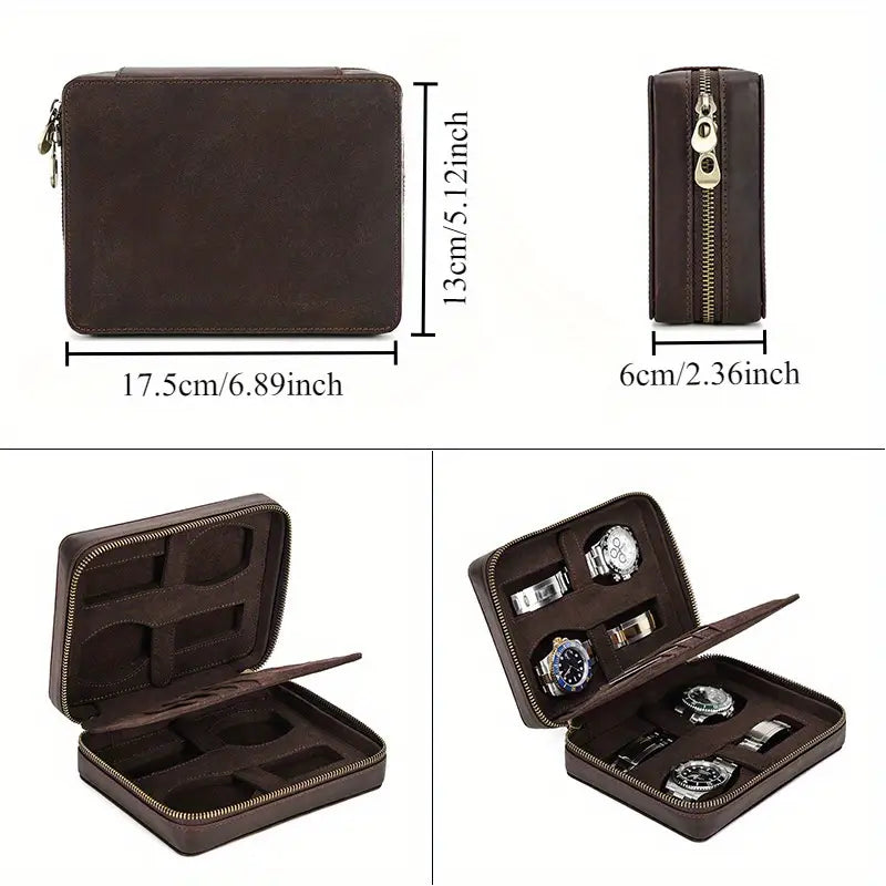 4 Slot Vintage Crazy Horse Leather Watch Box
