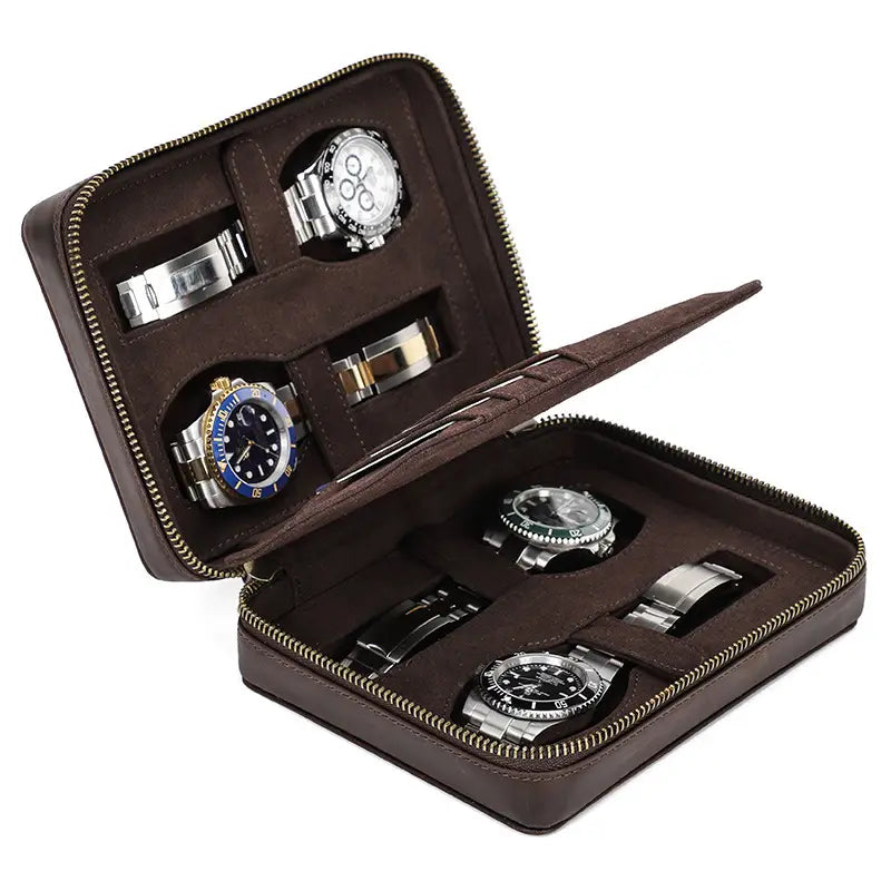 4 Slot Vintage Crazy Horse Leather Watch Box
