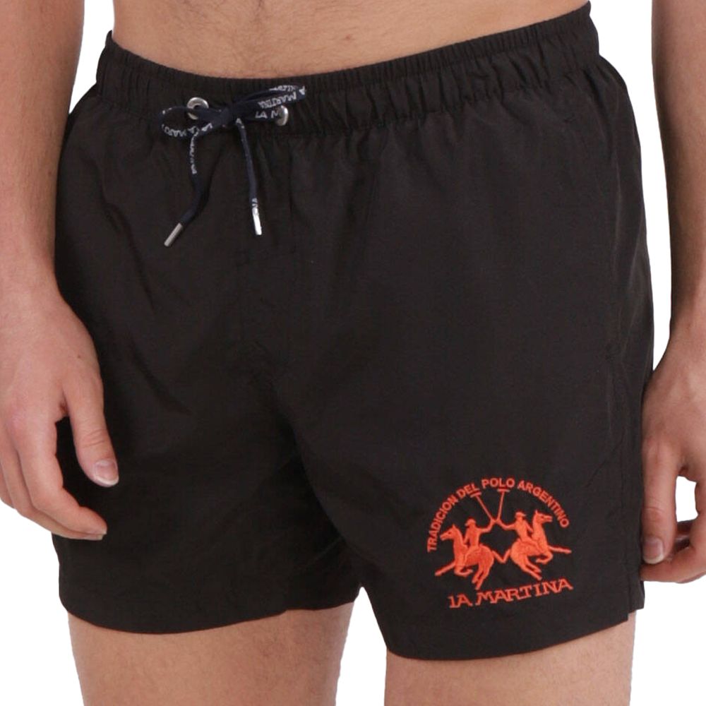 La Martina Black Polyester Men Swim Trunk