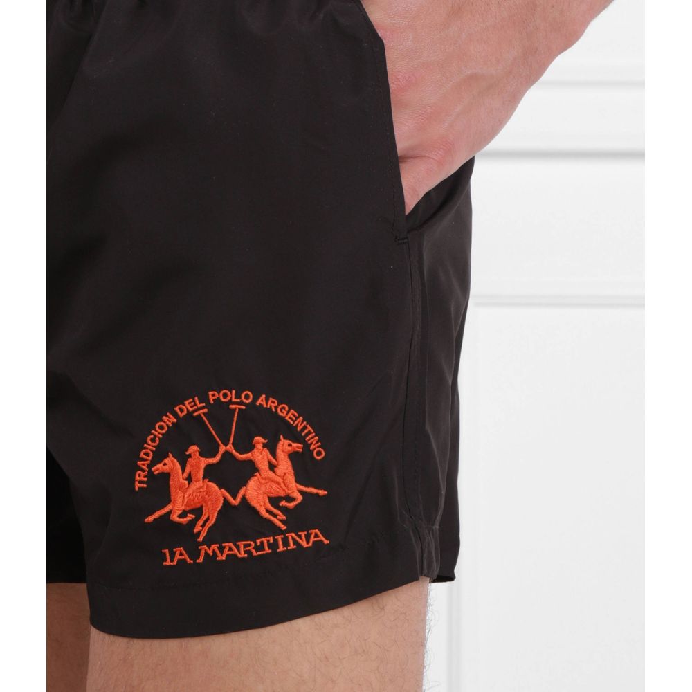 La Martina Black Polyester Men Swim Trunk