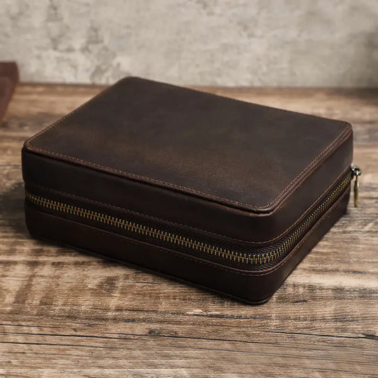 4 Slot Vintage Crazy Horse Leather Watch Box