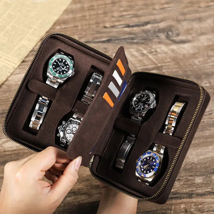 4 Slot Vintage Crazy Horse Leather Watch Box