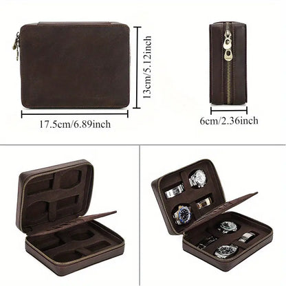 4 Slot Vintage Crazy Horse Leather Watch Box